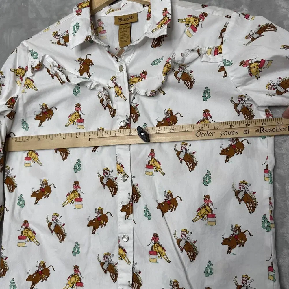 Wrangler Shirt Girls XXL White Pearl Snap Cowgirl Rodeo Barrel Racer Western